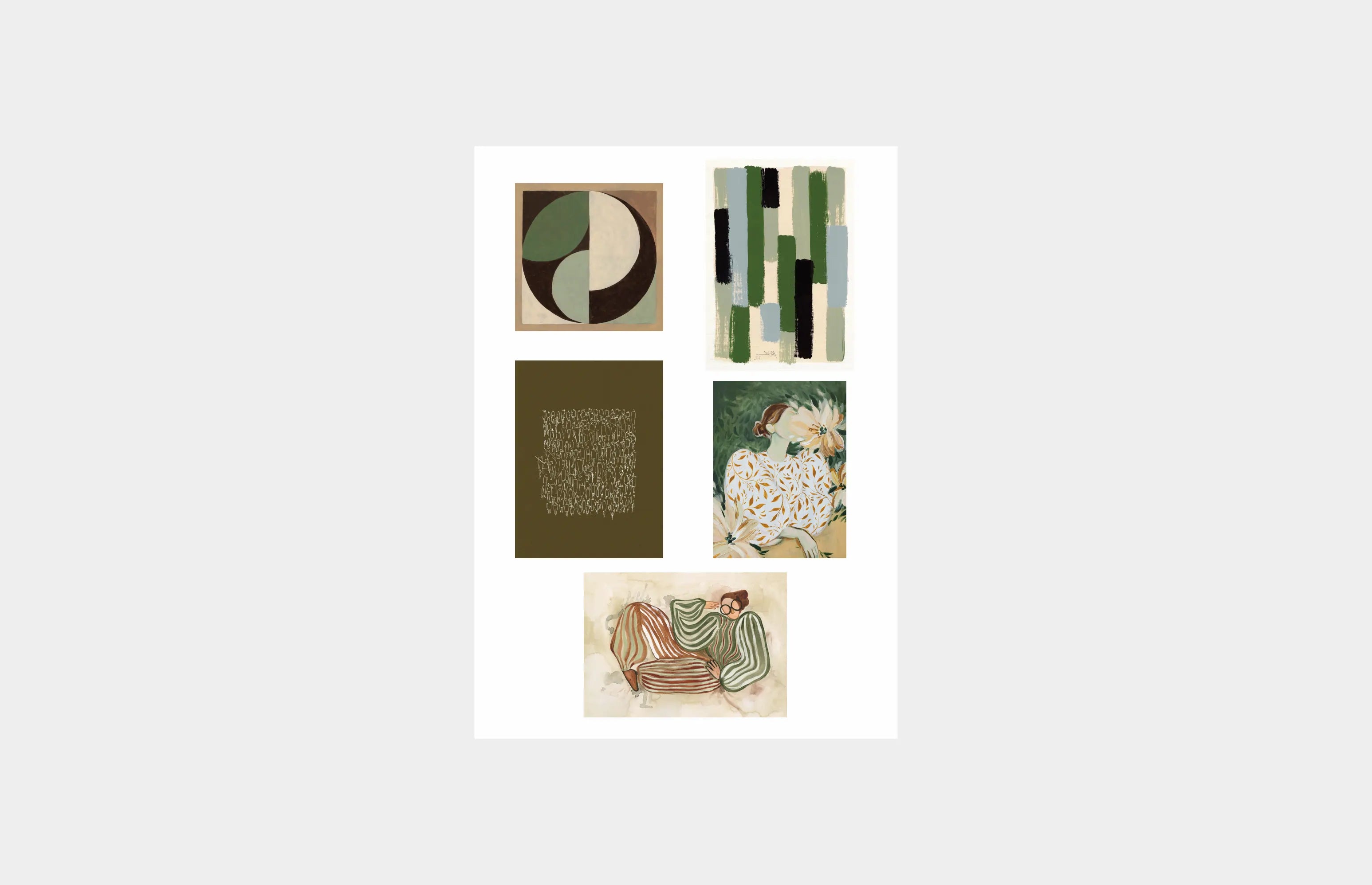 Kit 5 Quadros Verdes & Abstrações | AD0011