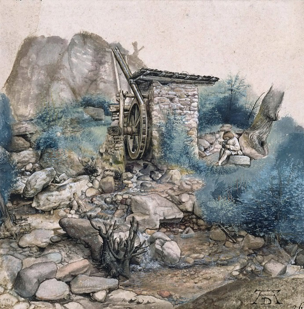 Moinho de Água nas Montanhas e um Desenhista - Dürer